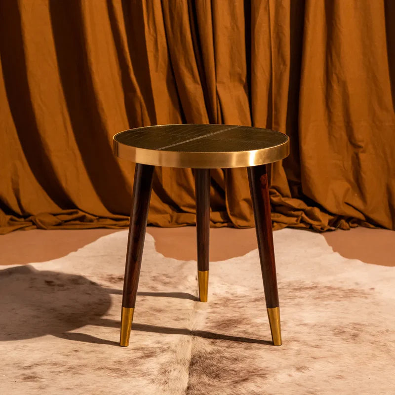 Embossed Green Leather Round Side Table