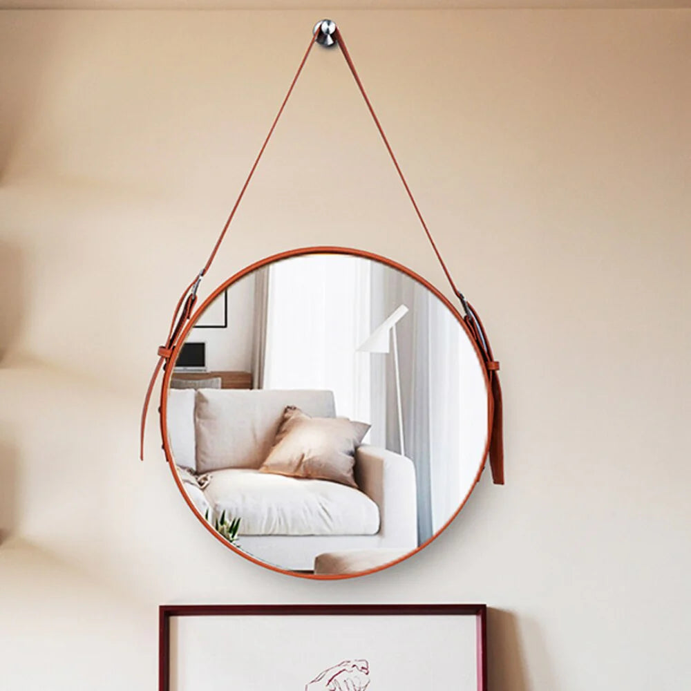 Tan Leather Hanging Mirror