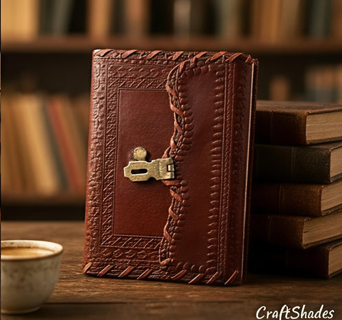 Classic Hand-Stitched Vintage Leather Diary with Brass Lock