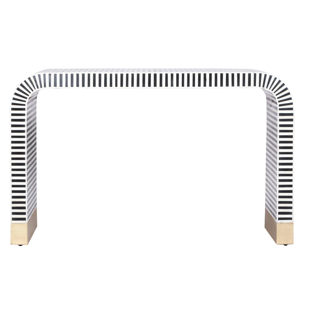 Black and White Striped Bone Inlay Console Table