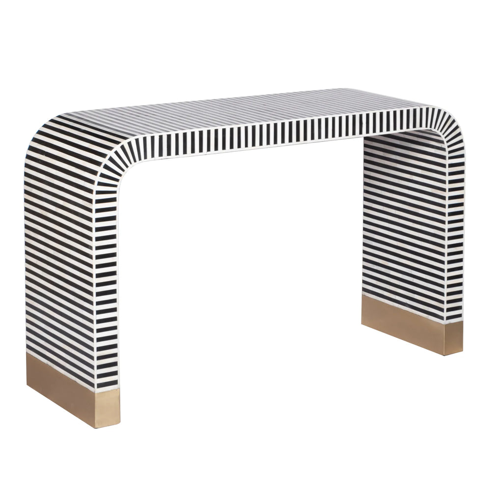 Black and White Striped Bone Inlay Console Table