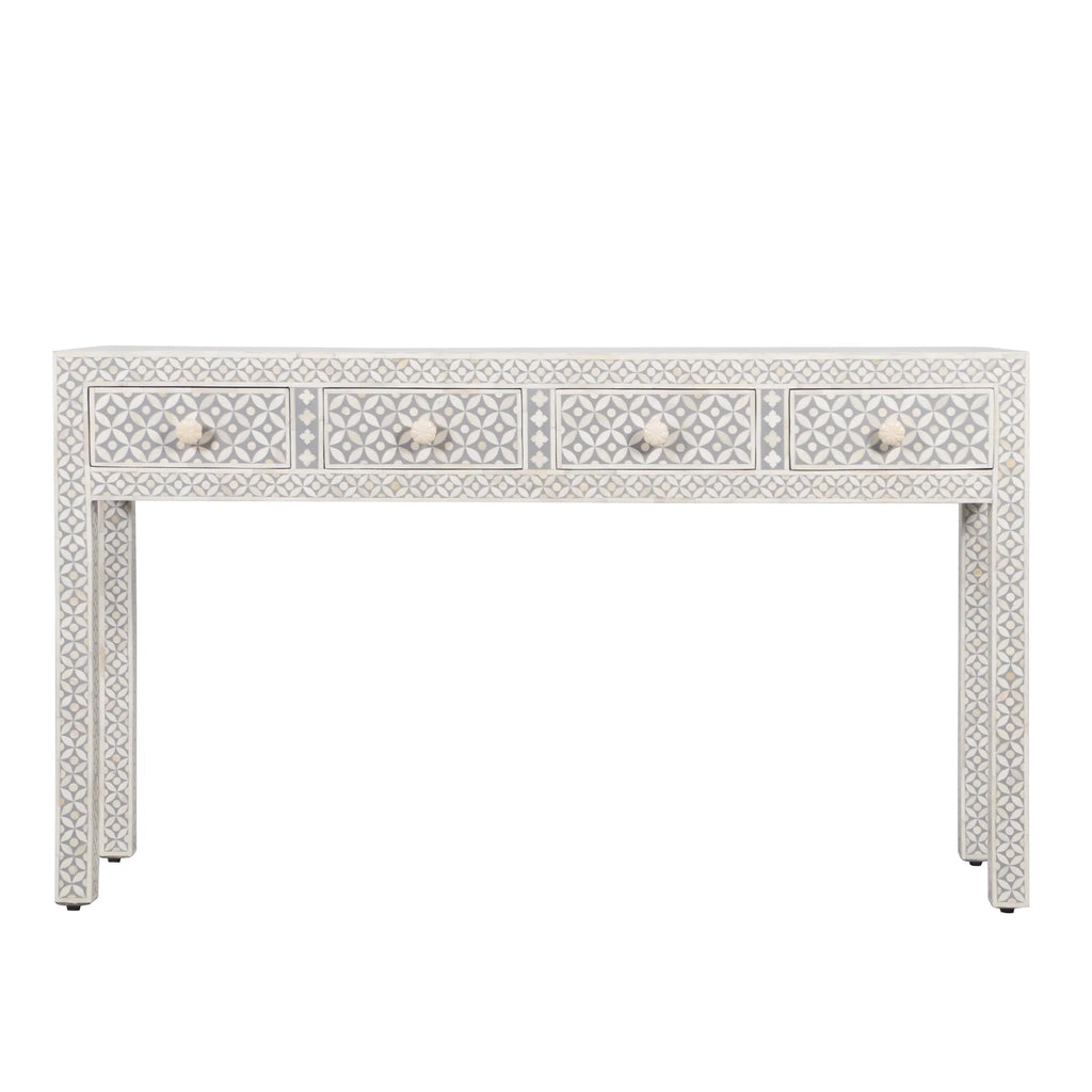 Black Geometric Bone Inlay 4-Drawer Table