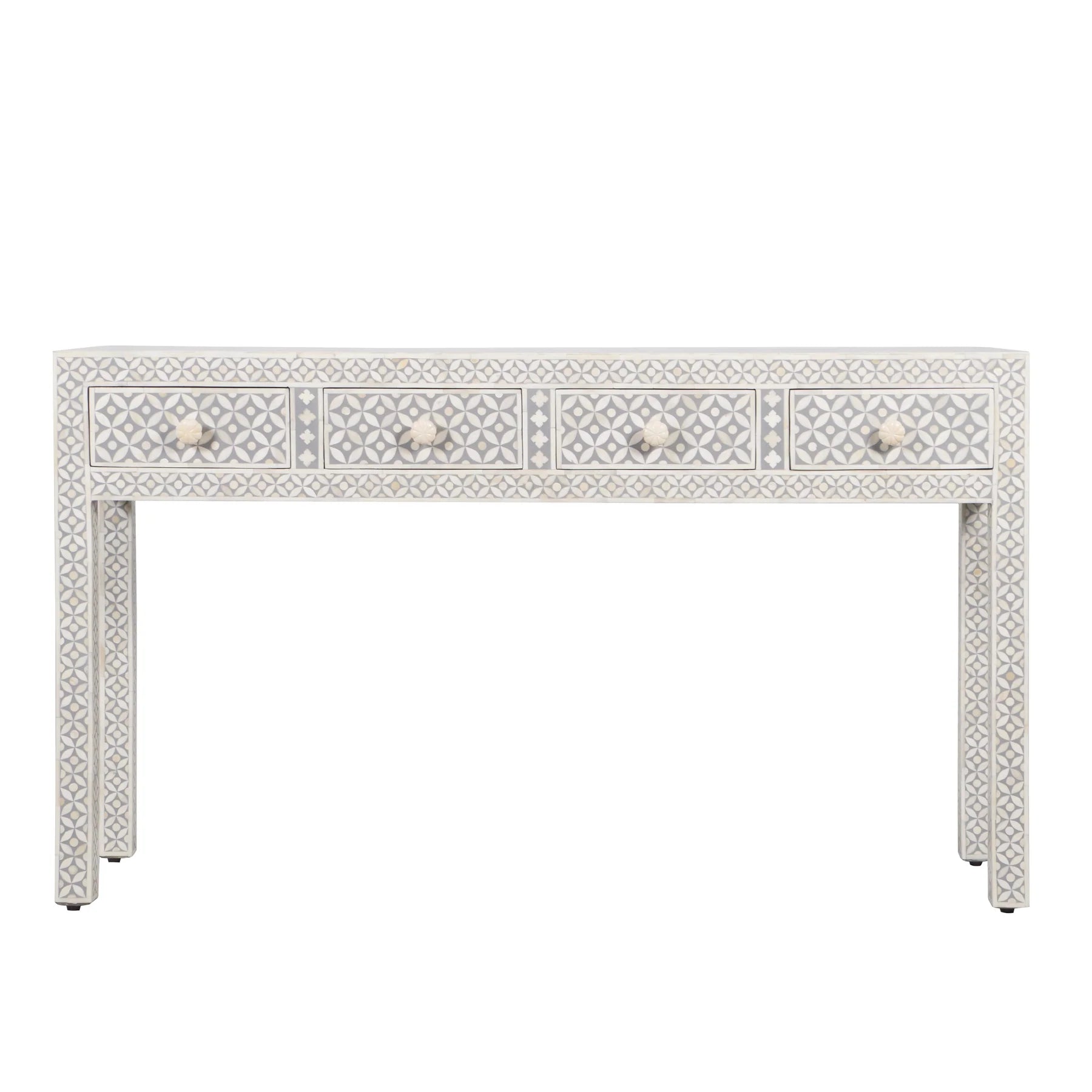 Black Geometric Bone Inlay 4-Drawer Table