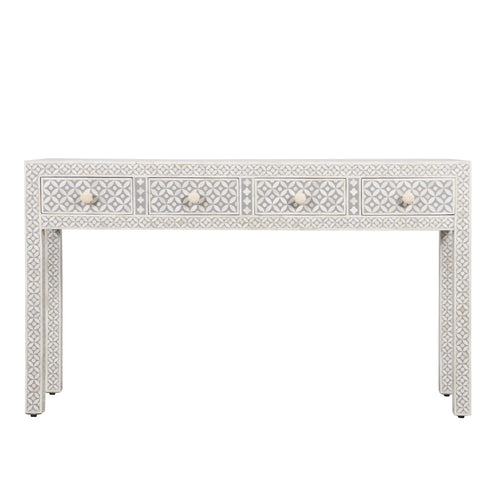 Black Geometric Bone Inlay 4-Drawer Table
