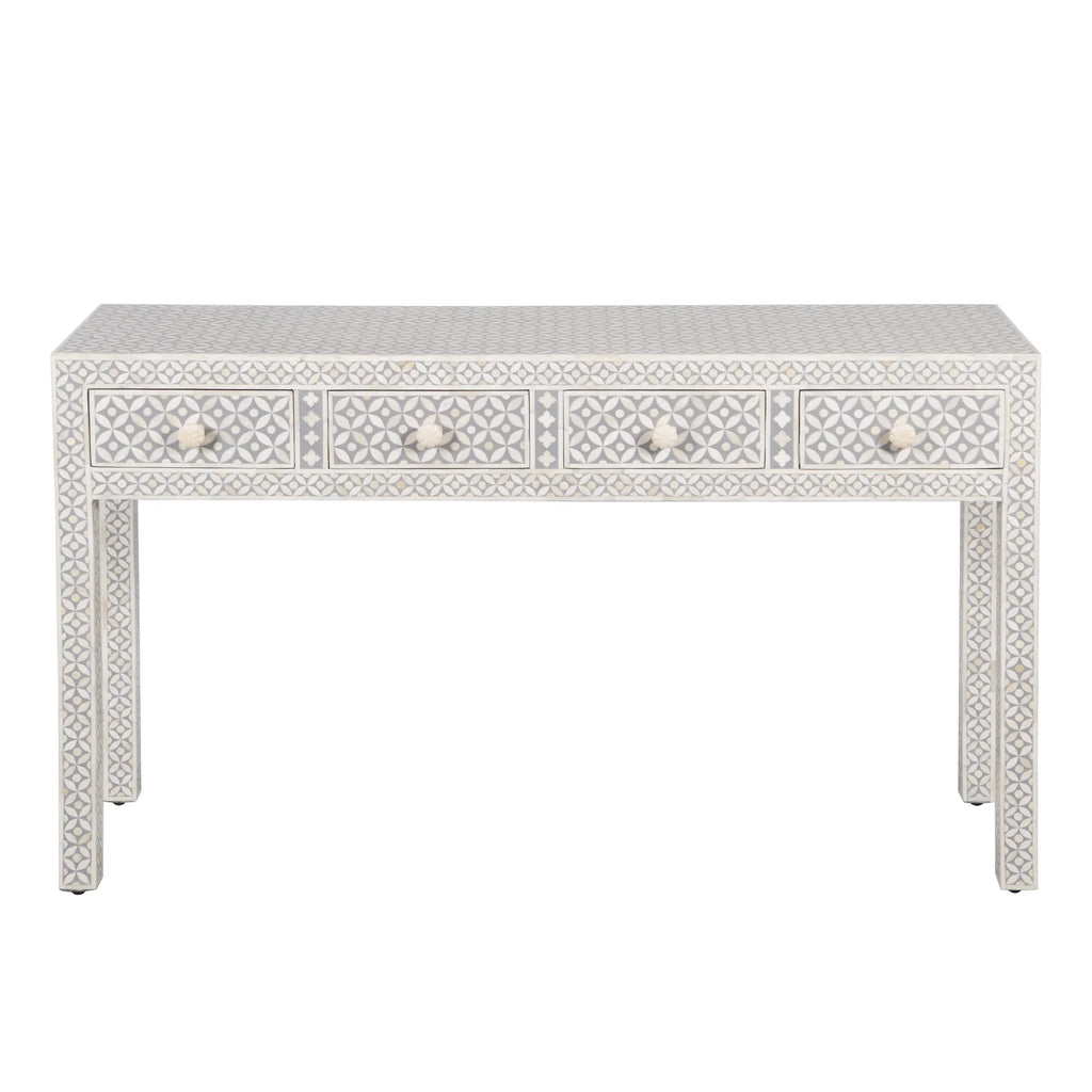Black Geometric Bone Inlay 4-Drawer Table