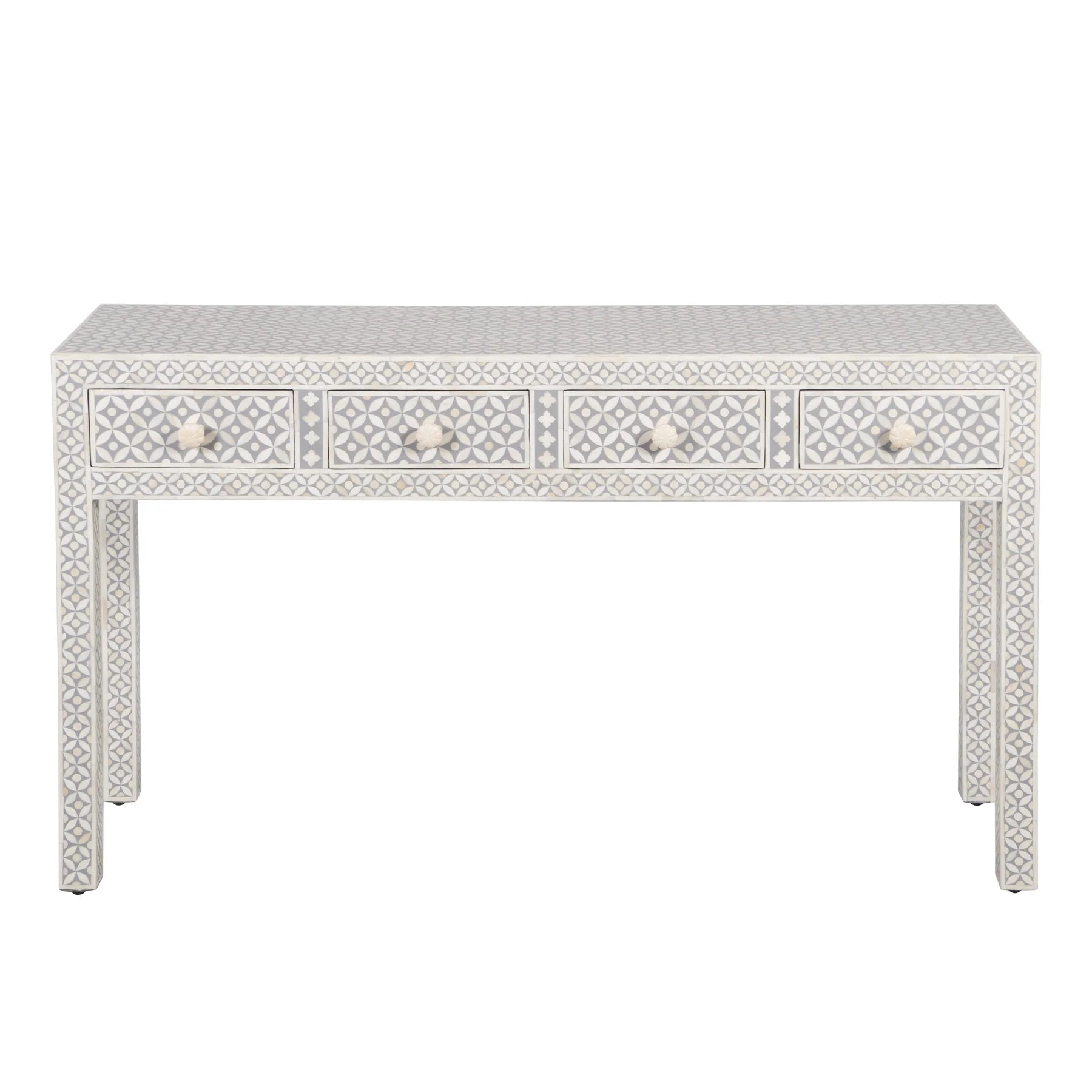 Black Geometric Bone Inlay 4-Drawer Table