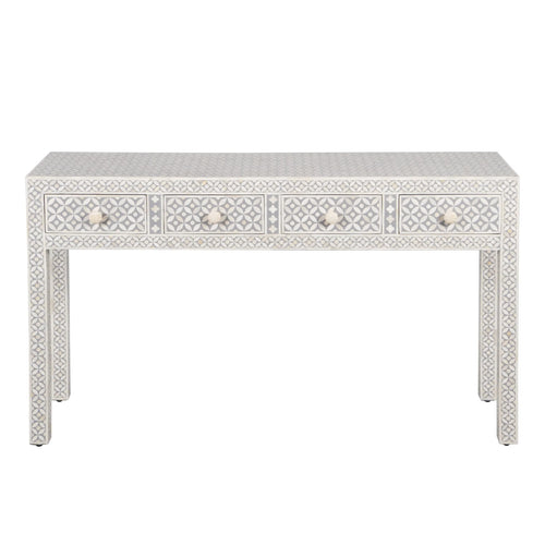 Black Geometric Bone Inlay 4-Drawer Table