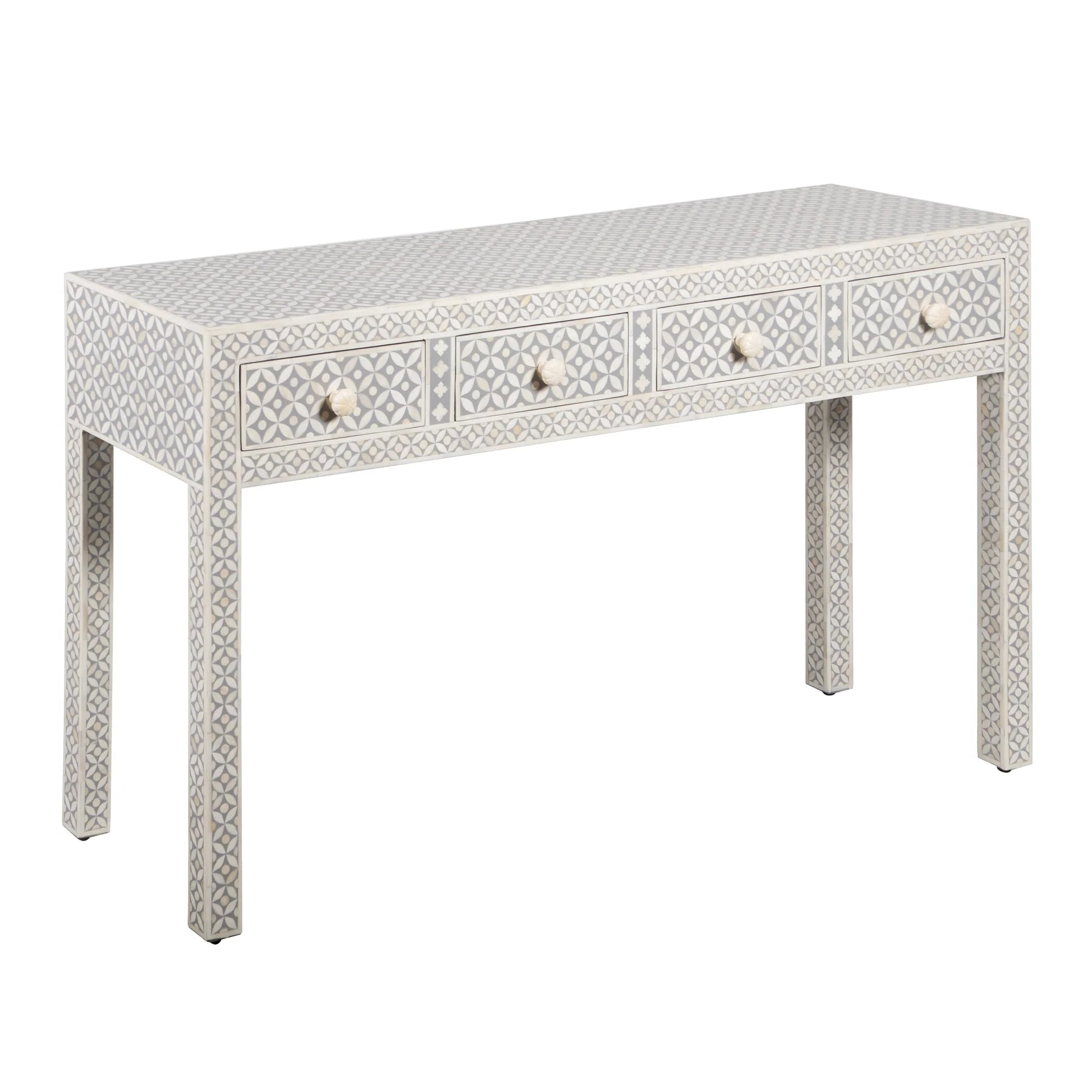 Black Geometric Bone Inlay 4-Drawer Table