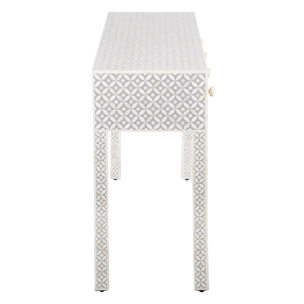 Black Geometric Bone Inlay 4-Drawer Table