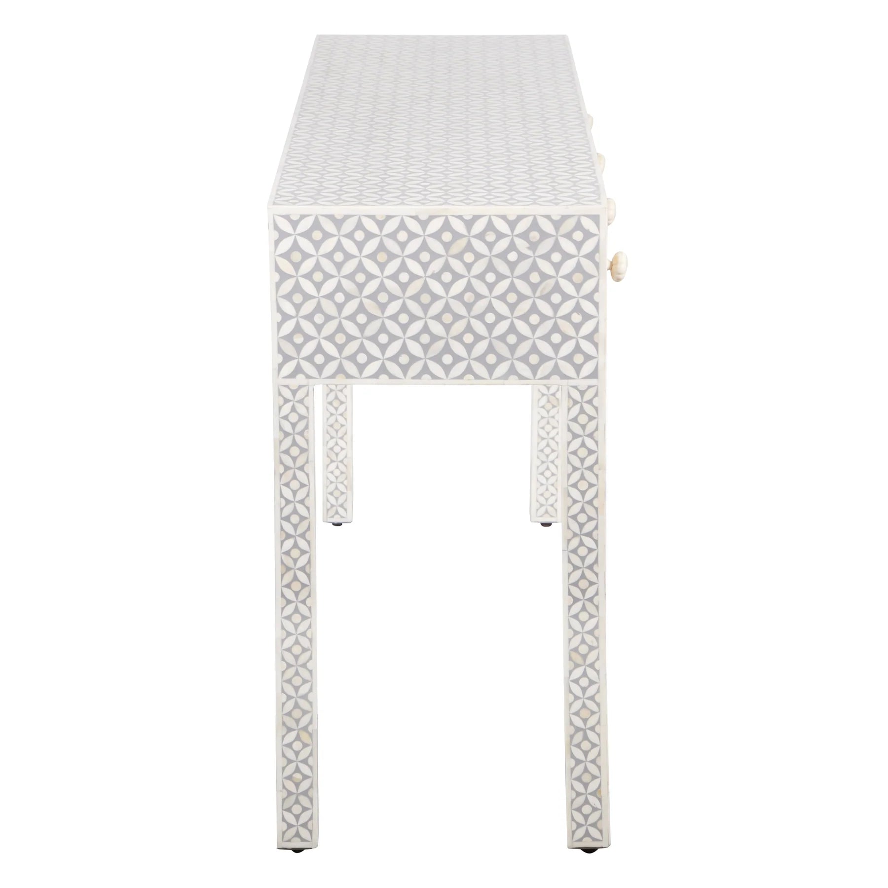 Black Geometric Bone Inlay 4-Drawer Table