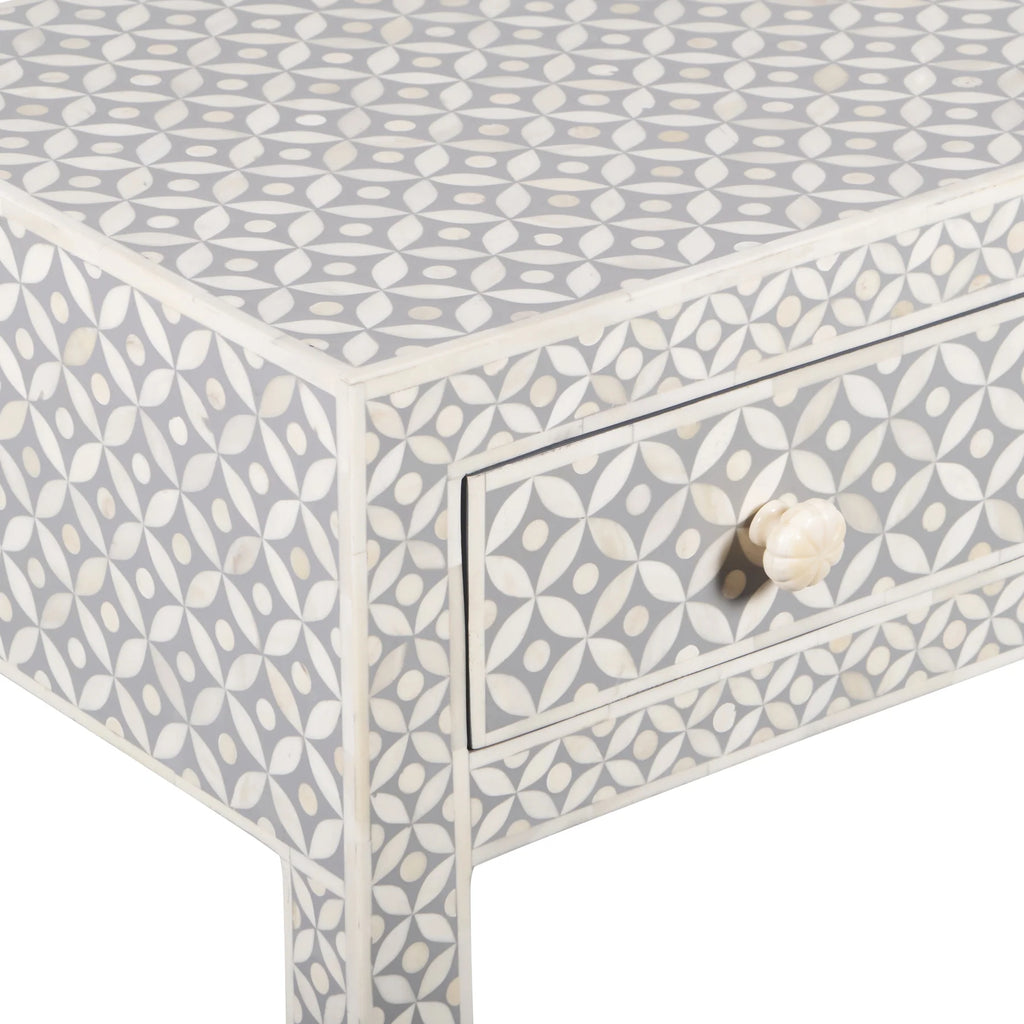 Black Geometric Bone Inlay 4-Drawer Table