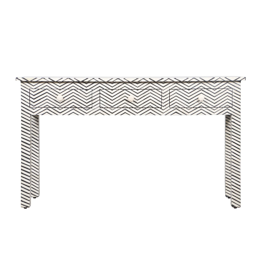Bone Inlay 3-Drawer Console Table – Black Zig Zag