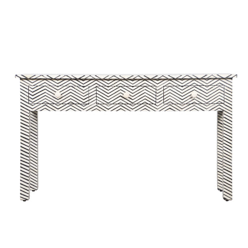 Bone Inlay 3-Drawer Console Table – Black Zig Zag
