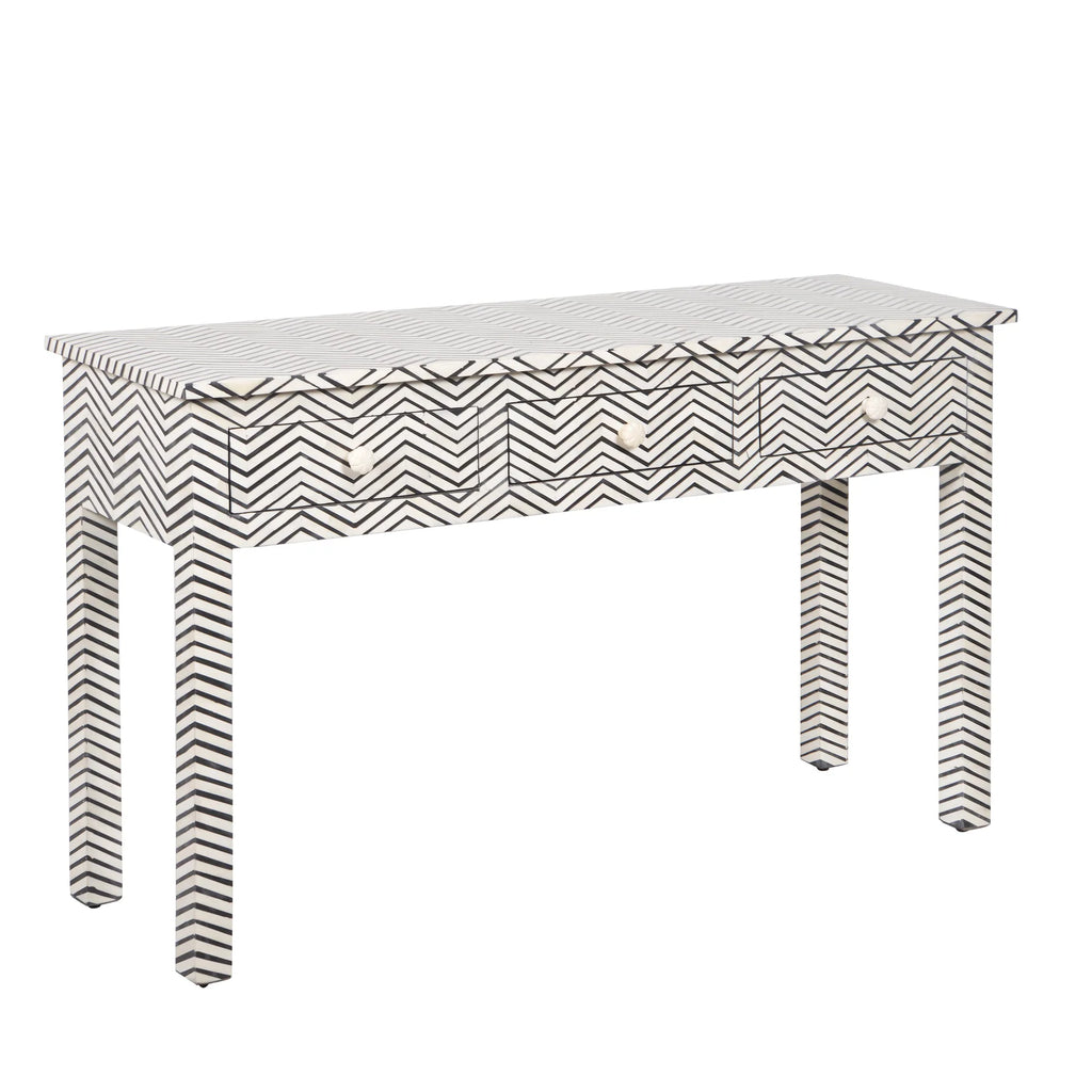 Bone Inlay 3-Drawer Console Table – Black Zig Zag