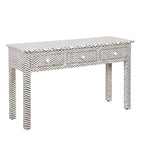 Bone Inlay 3-Drawer Console Table – Black Zig Zag