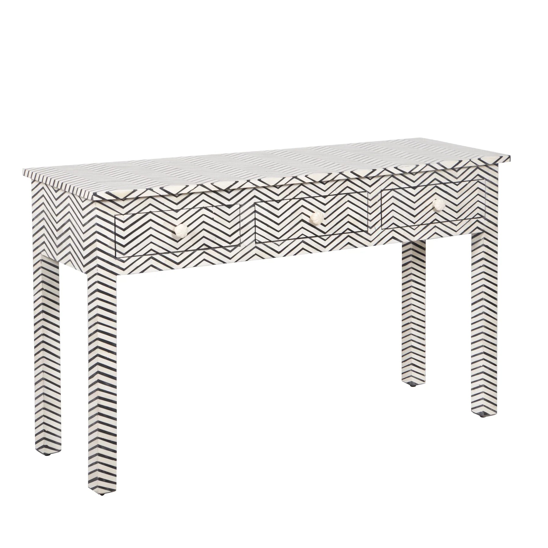 Bone Inlay 3-Drawer Console Table – Black Zig Zag
