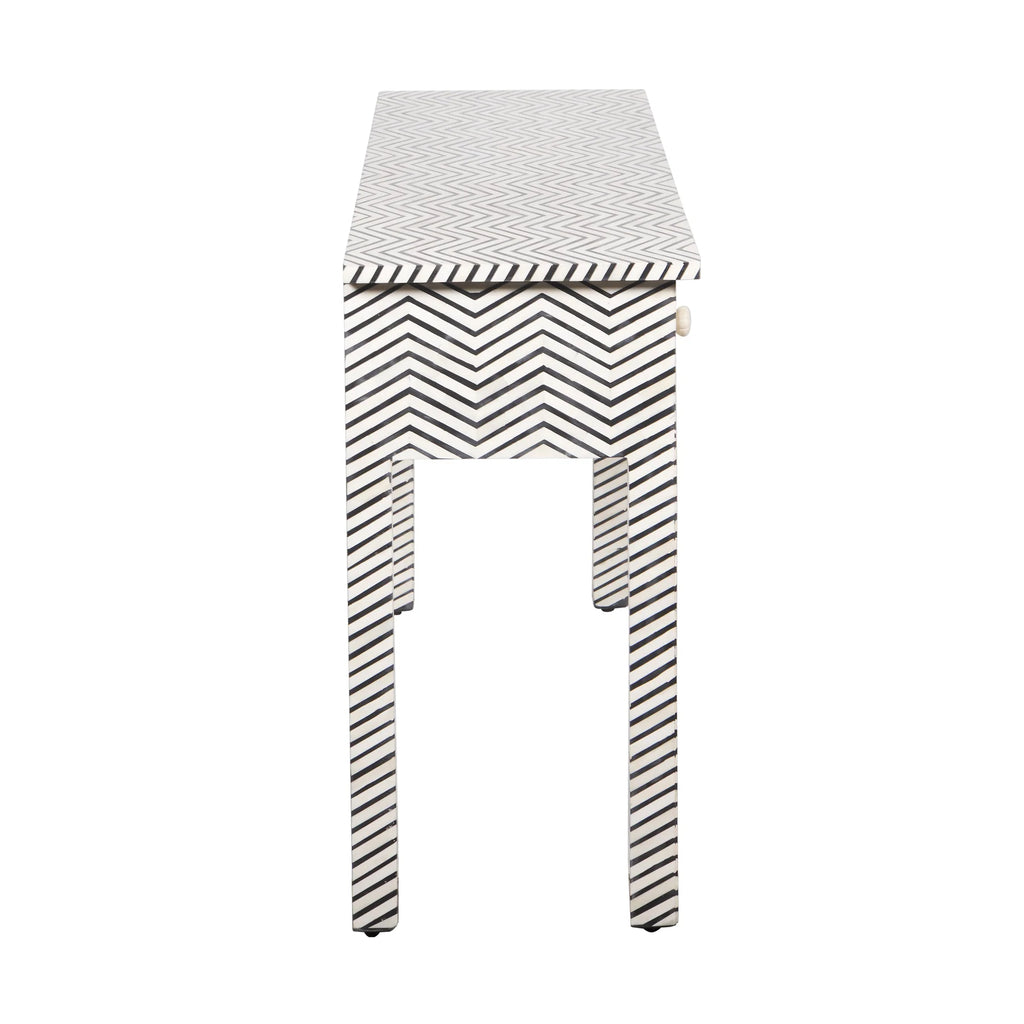 Bone Inlay 3-Drawer Console Table – Black Zig Zag
