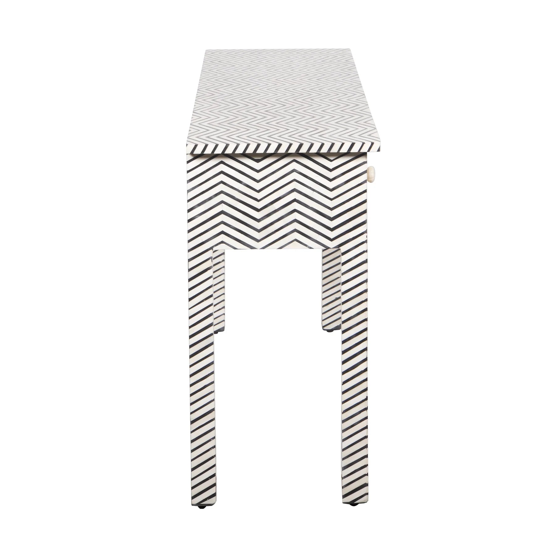 Bone Inlay 3-Drawer Console Table – Black Zig Zag