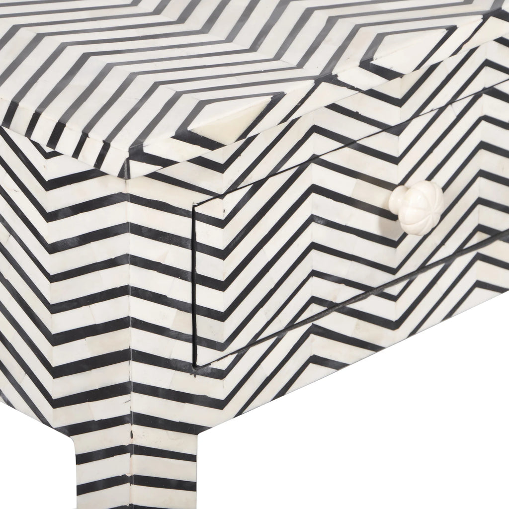 Bone Inlay 3-Drawer Console Table – Black Zig Zag