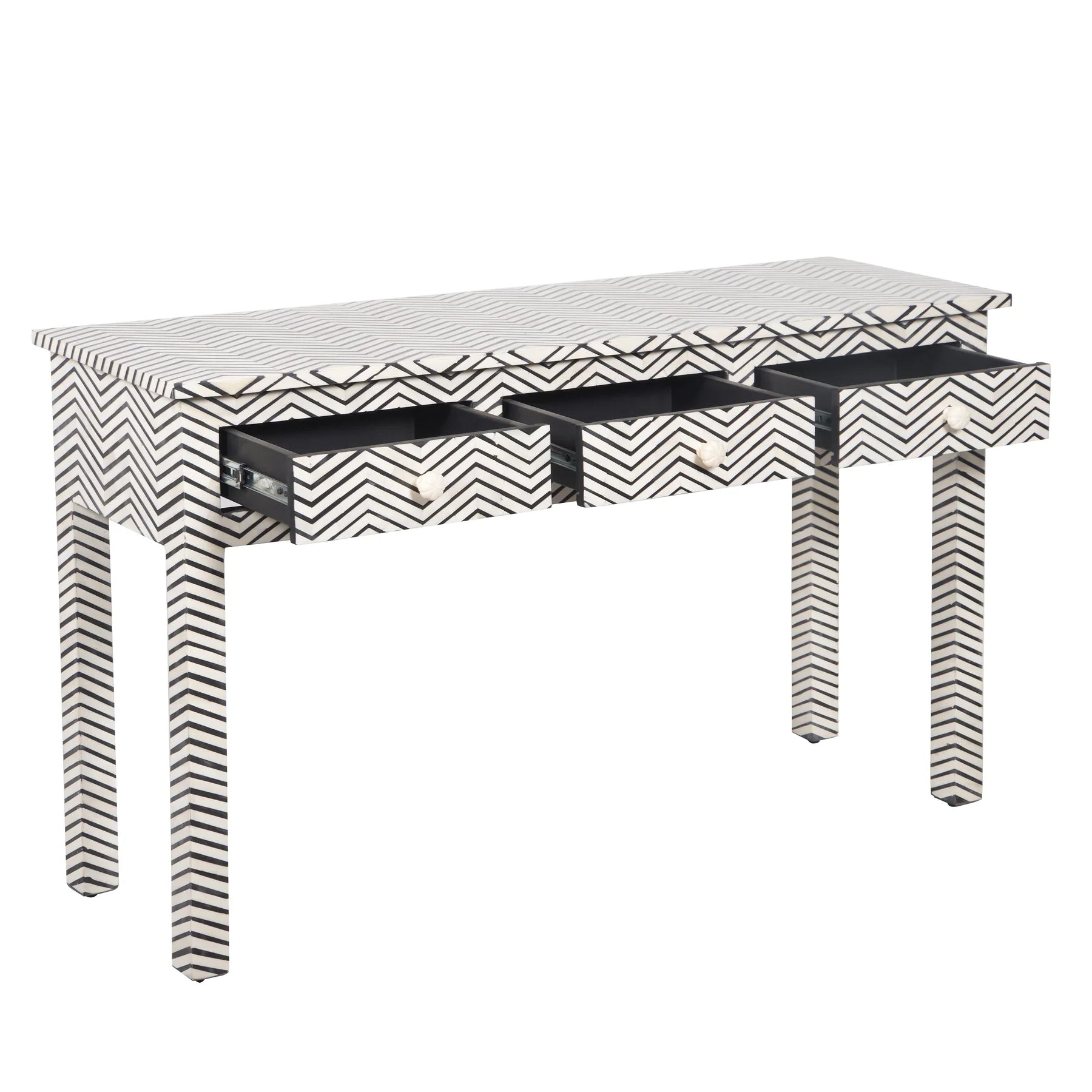 Bone Inlay 3-Drawer Console Table – Black Zig Zag
