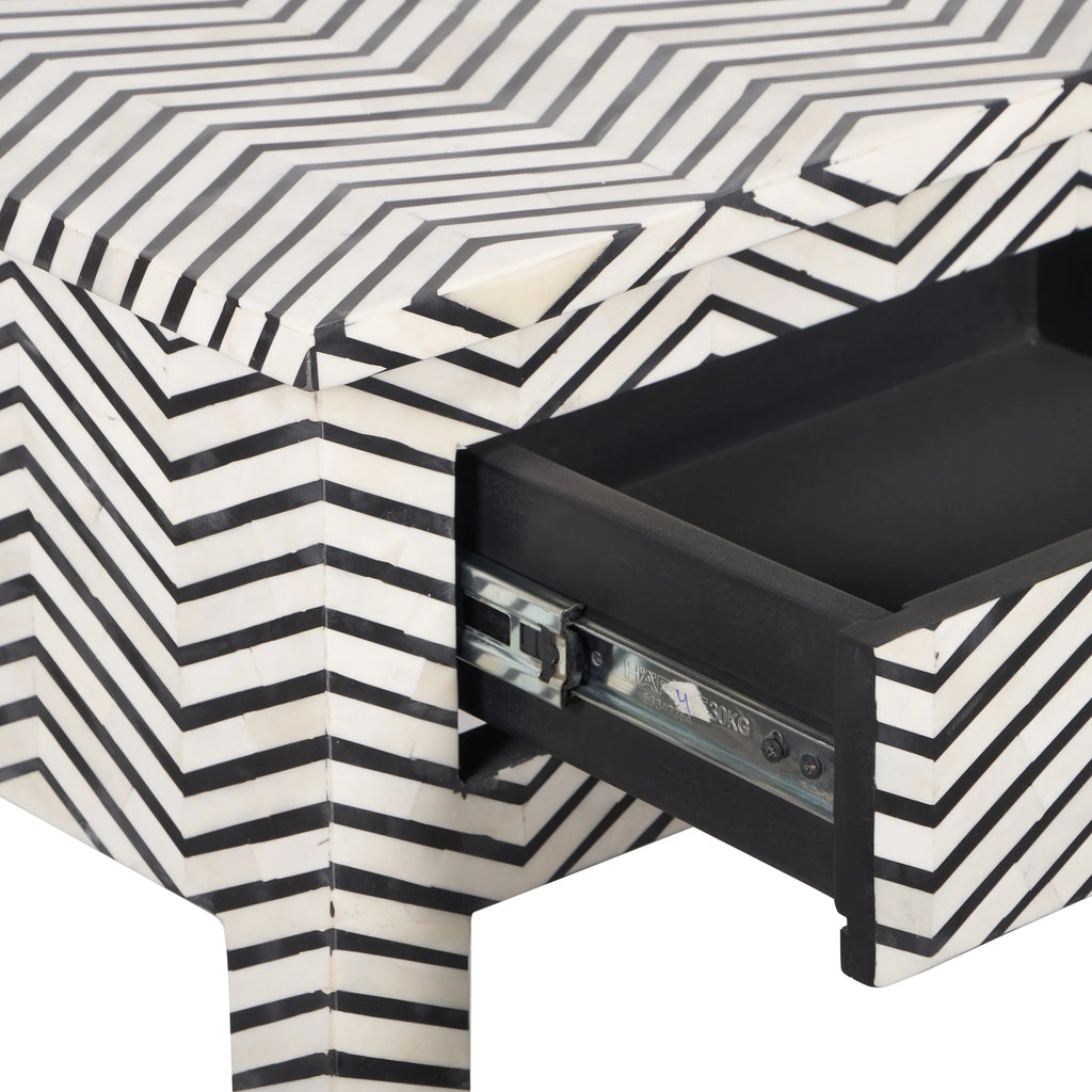 Bone Inlay 3-Drawer Console Table – Black Zig Zag
