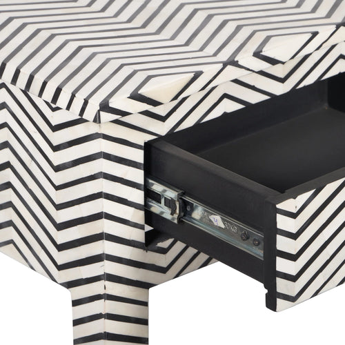 Bone Inlay 3-Drawer Console Table – Black Zig Zag