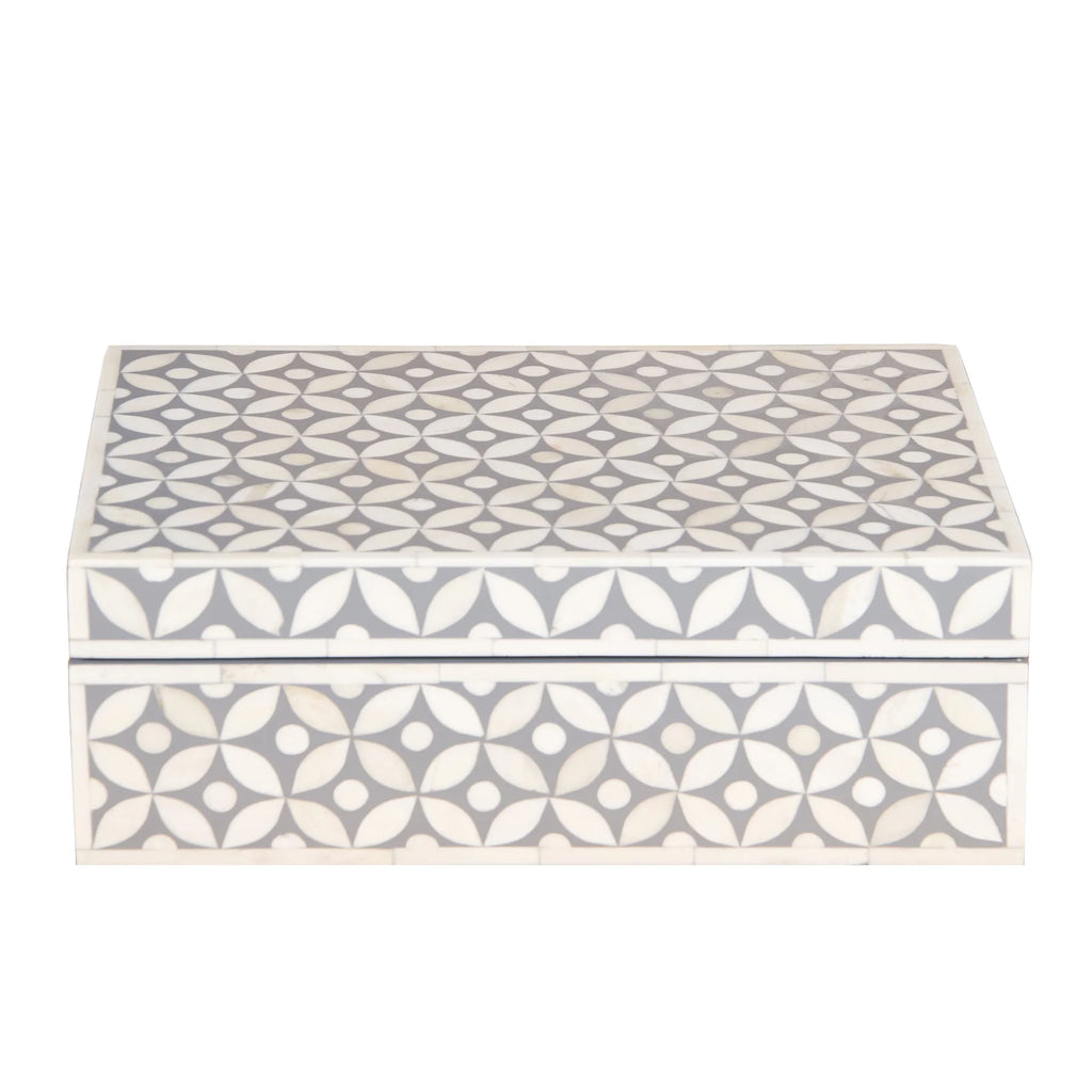 Bone Inlay Box – Medium Grey Geometric