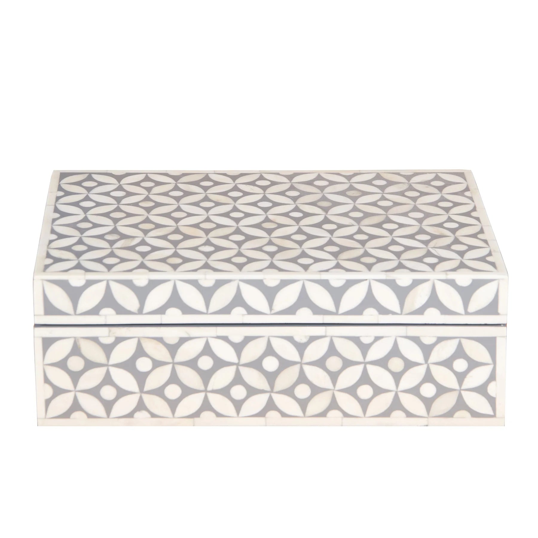 Bone Inlay Box – Medium Grey Geometric
