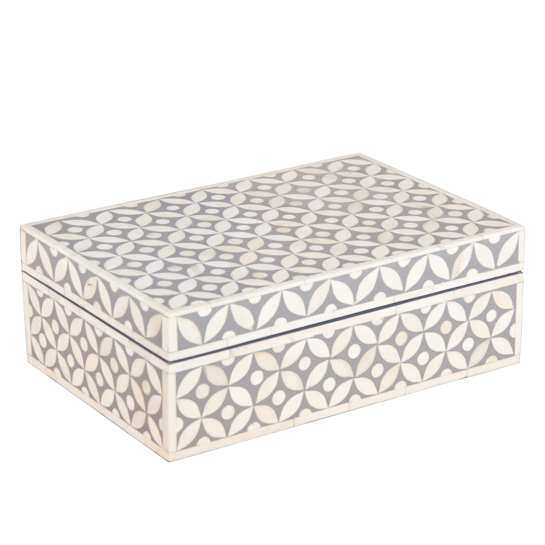 Bone Inlay Box – Medium Grey Geometric