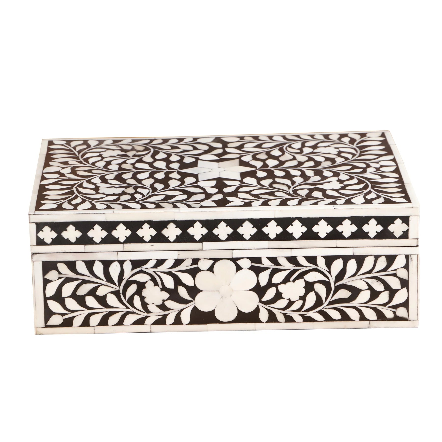 Bone Inlay Box – Medium Black Floral