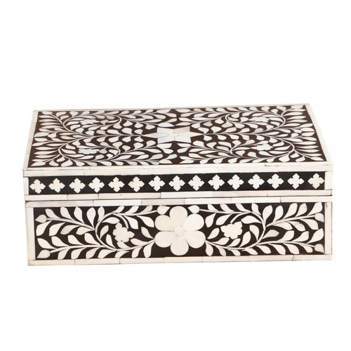 Bone Inlay Box – Medium Black Floral