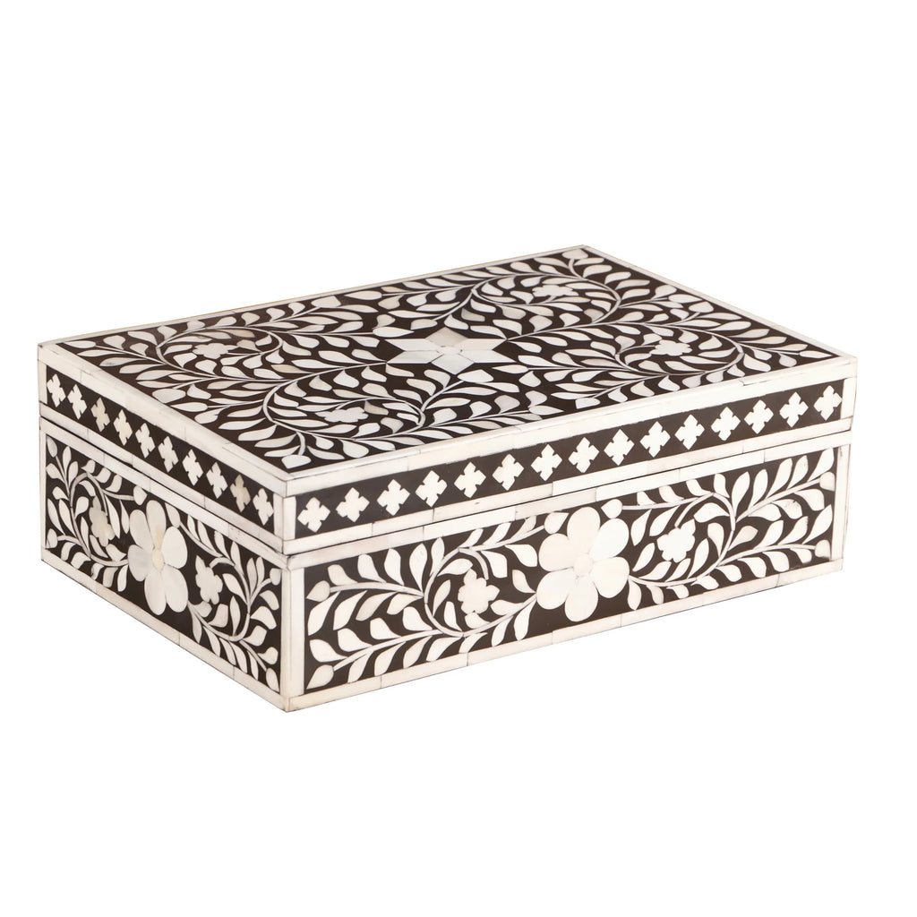 Bone Inlay Box – Medium Black Floral