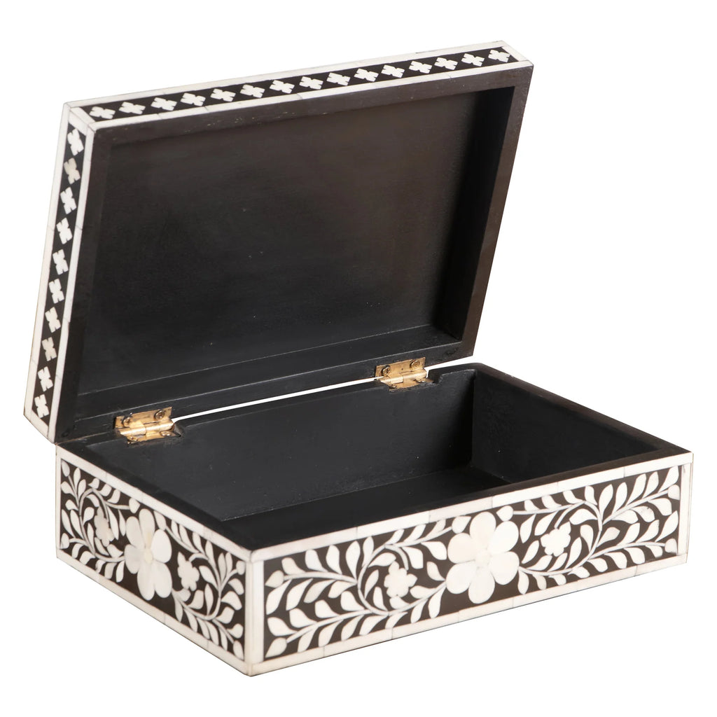 Bone Inlay Box – Medium Black Floral