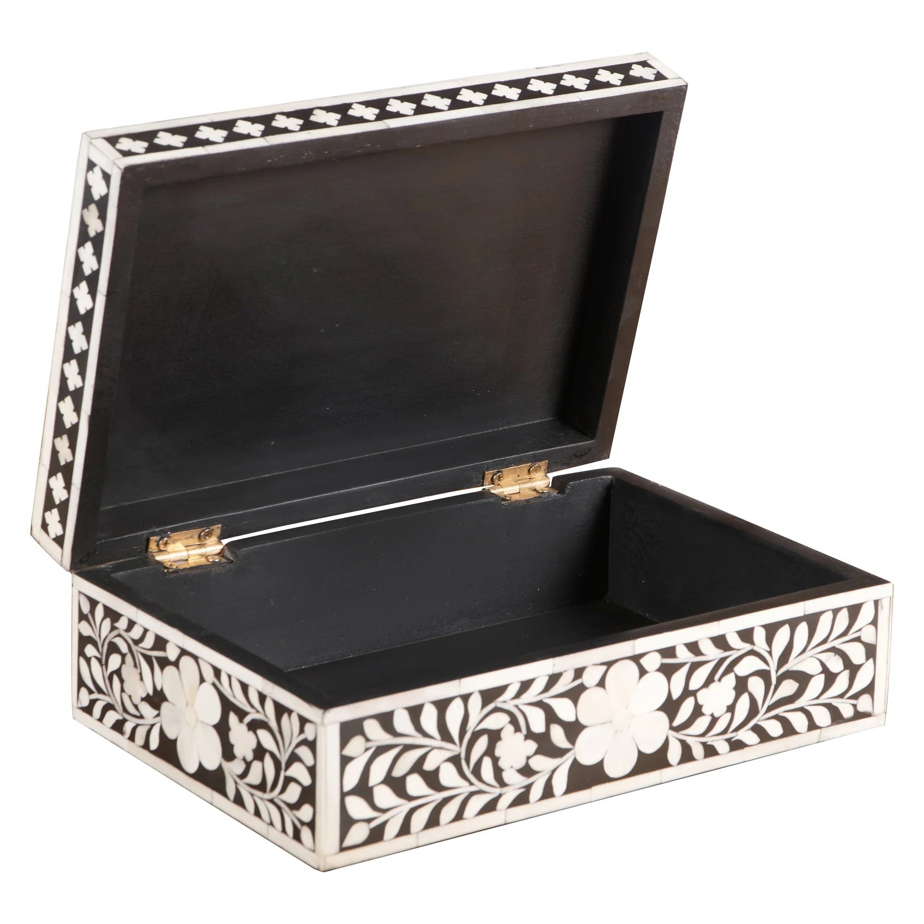 Bone Inlay Box – Medium Black Floral