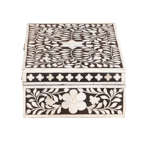Bone Inlay Box – Medium Black Floral