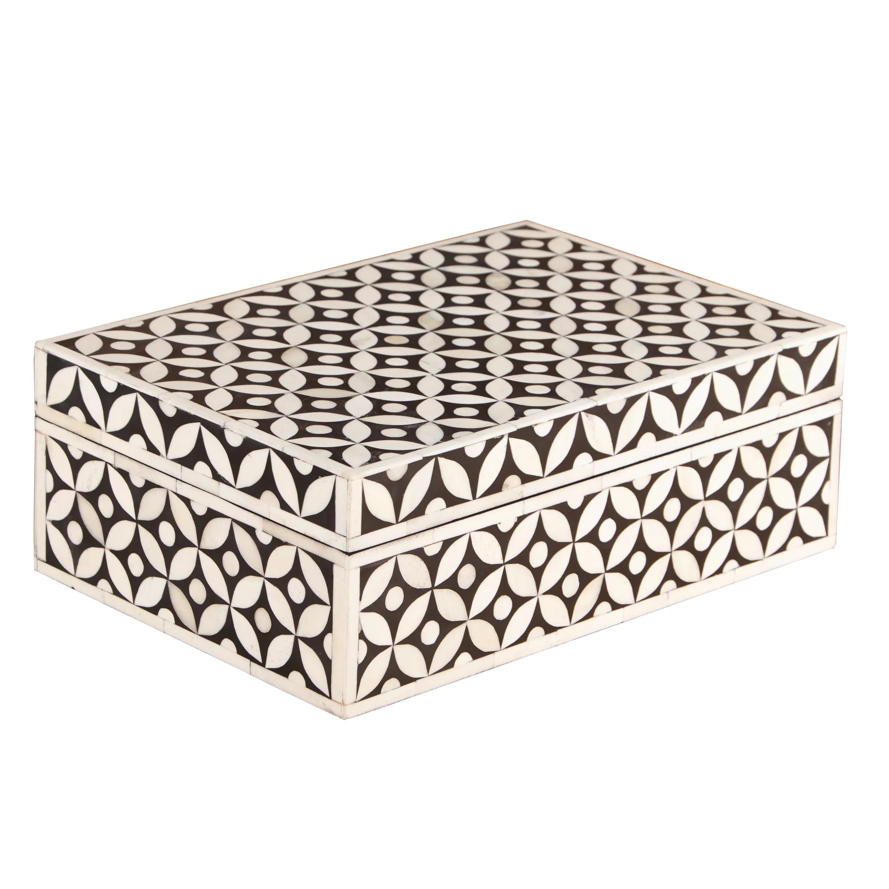 Bone Inlay Box – Medium Black Geometric