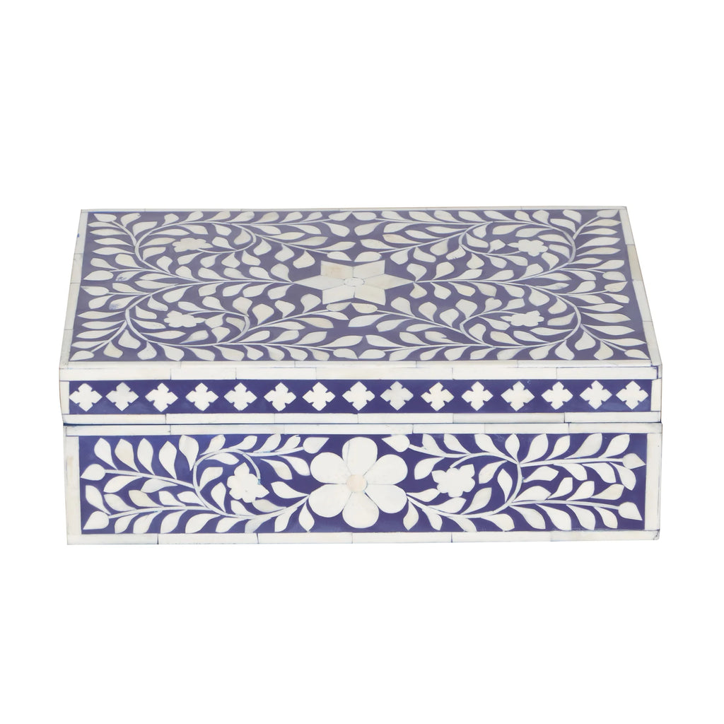 Handcrafted Bone Inlay Storage Box – Indigo Blue Floral
