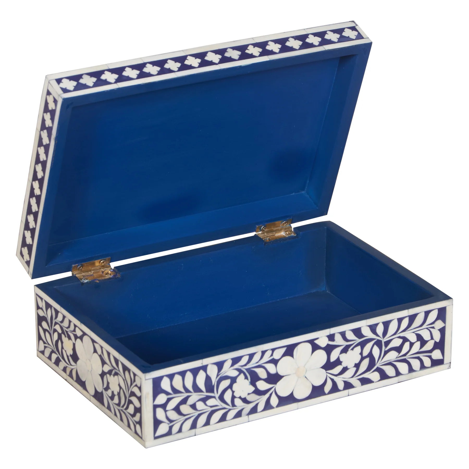 Handcrafted Bone Inlay Storage Box – Indigo Blue Floral