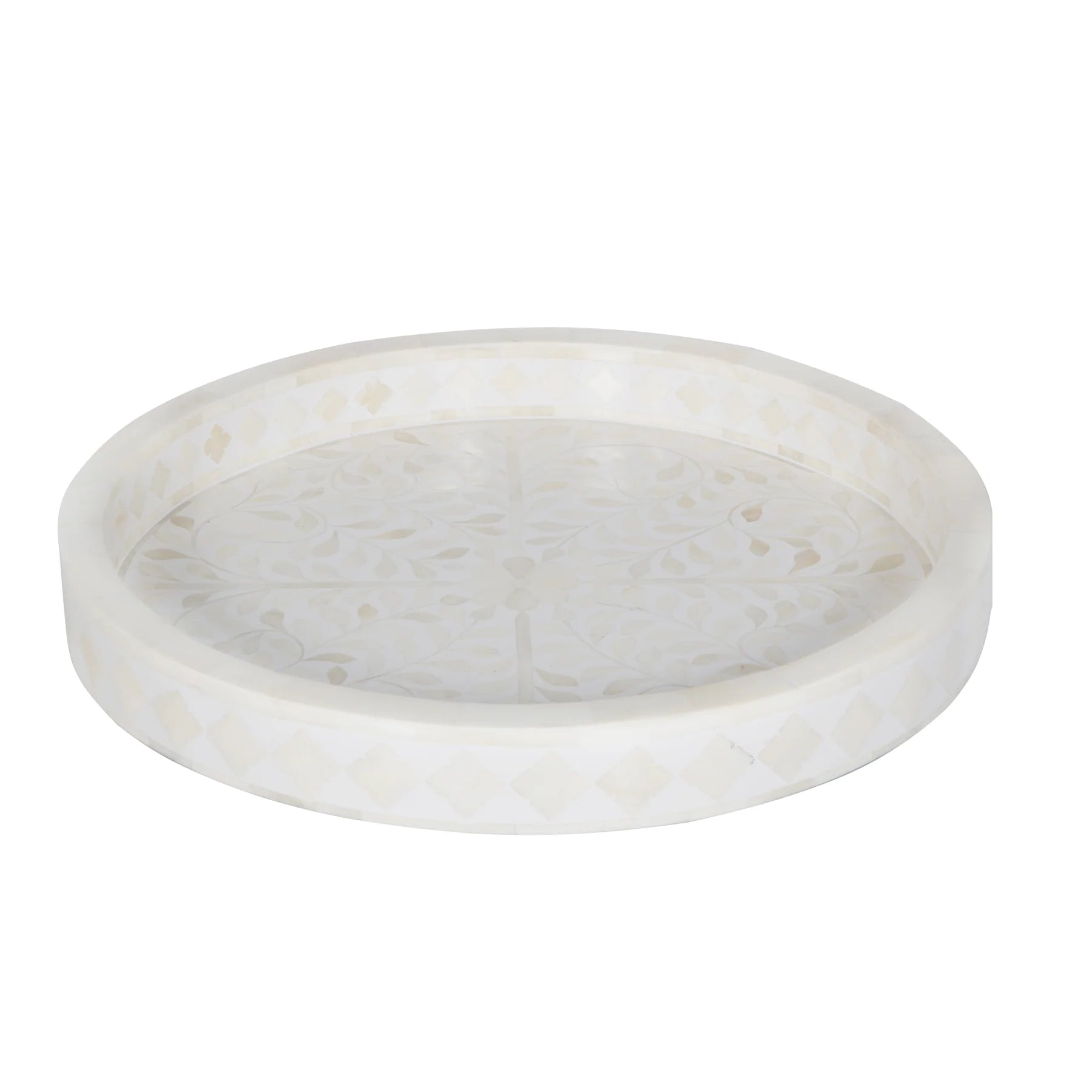White Floral Bone Inlay Decorative Tray