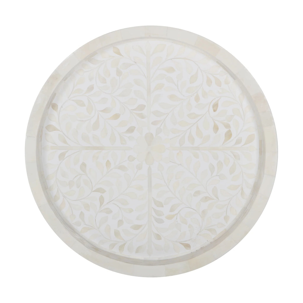 White Floral Bone Inlay Decorative Tray