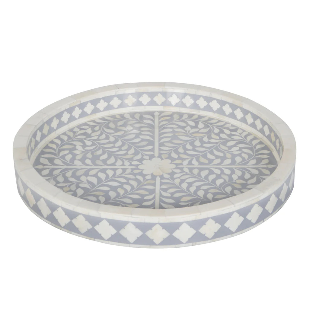Indigo Blue Floral Bone Inlay Tray