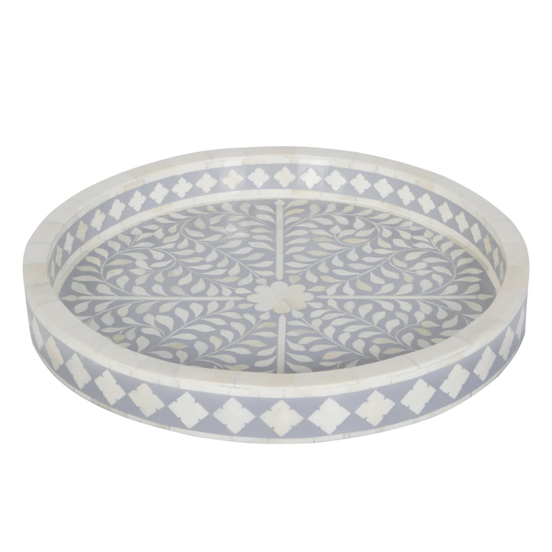 Indigo Blue Floral Bone Inlay Tray