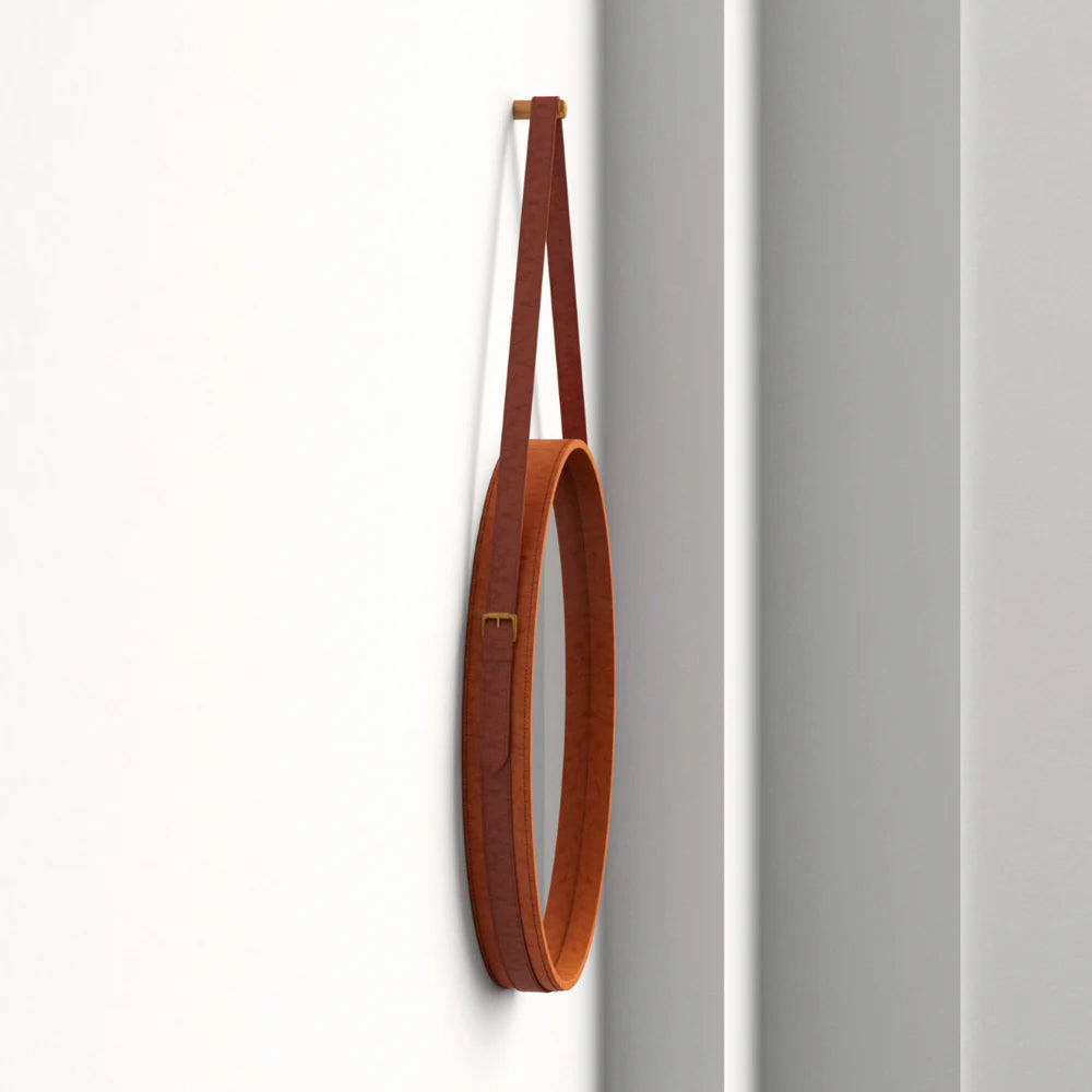 Tan Leather Hanging Mirror