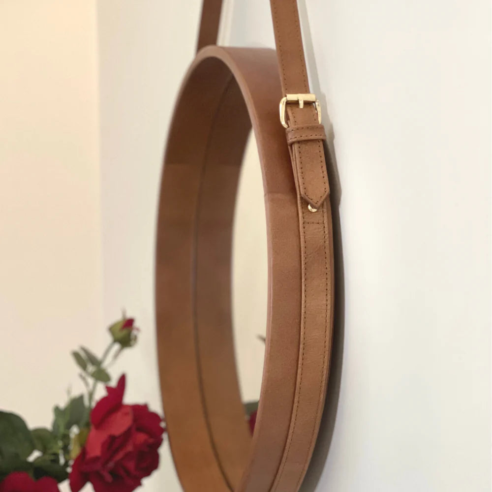 Tan Leather Hanging Mirror