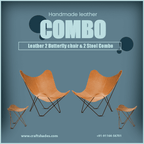 Handmade Leather 4 Butterfly chair &amp; 2 Stool Combo (Copy)