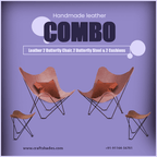 Handmade Leather 2 Butterfly Chair, 2 Butterfly Stool &amp; 2 Cushions