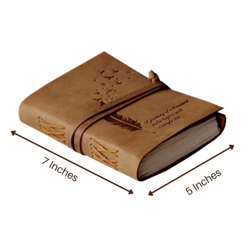 CraftShades - Leather Diary Embossed With Leaf of Tree &amp; a Quote Antique Handmade Leather Bound Diary cum Notepad for Men and Women Plain Paper of 5×7 Inch Size 240 Pages Perfect for Travel Diary