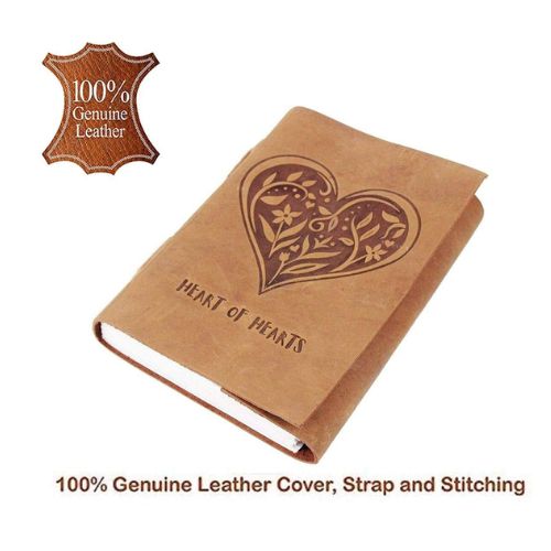 CraftShades - Leather Diary - Antique Handmade Leather Heart of Hearts Bound Notepad for Men and Women Plain Paper Travel Diary and Notebooks to Write 7 x 5 Inch (Camel Brown)