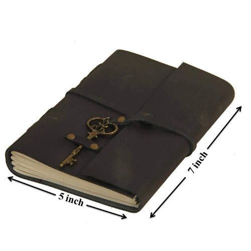 CraftShades - Leather Diary - Antique Handmade Leather Bound Notepad for Men and Women Unlined Paper, Travel Diary and Notebooks -7 x 5 Inches - (Black)
