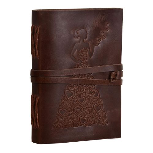 CraftShades - Leather Diary - Princess with Heart Embossed Diary Vintage Artist Sketchbook, Scrapbook, Drawing &amp; Writing Diary with Leather Bound Plain Paper 5 X 7 inch (Dark Princess)